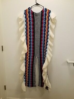 Multicolor Chevron & Stripe Maxi Dress with Ivory Ruffle Trim